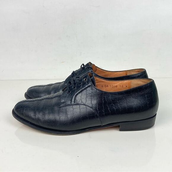 ROBERT CLERGERIE Croc Embossed Leather Lace Up Oxford Loafers 7.5 - $795. - Picture 6 of 14
